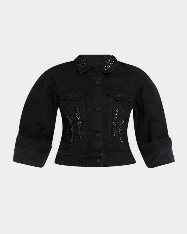 Crystal Sculpted Crop Denim Jacket